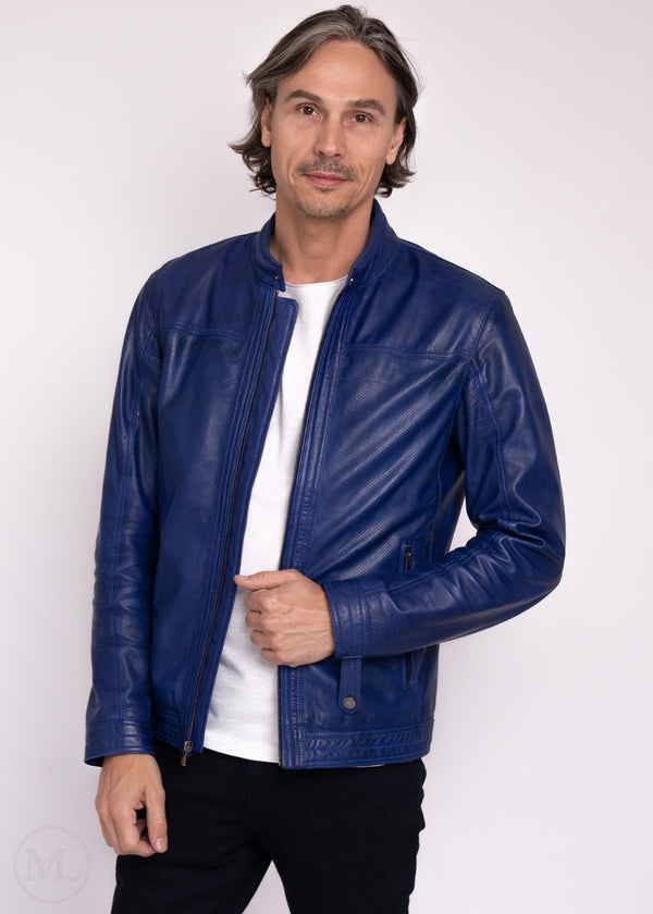 Aero – Men’s Perforated Café Racer Navy Blue Leather Jacket