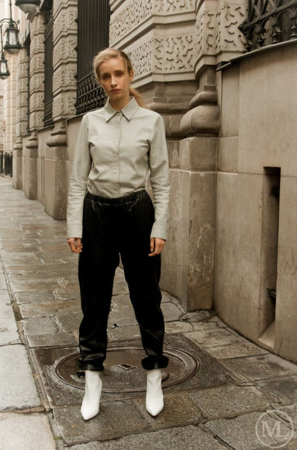 Celeste – Womens Classic Button-Down Ivory Leather Shirt