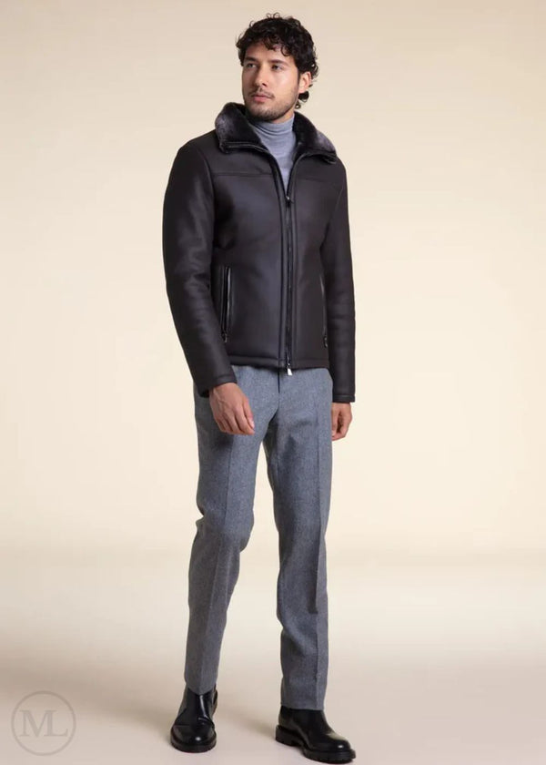 Dante – Men’s Grey Shearling Aviator Jacket for Winters