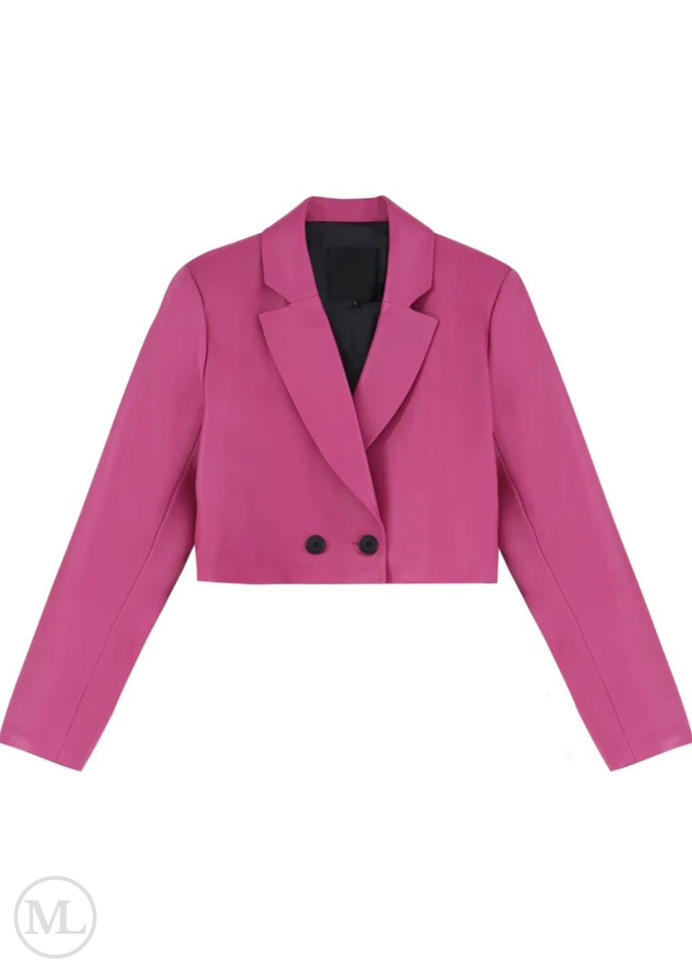 Elan – Women’s Fuchsia Cropped Double-Breasted Leather Blazer