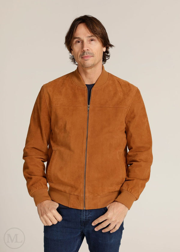 Hudson – Men’s Cognac Brown Suede Bomber Jacket