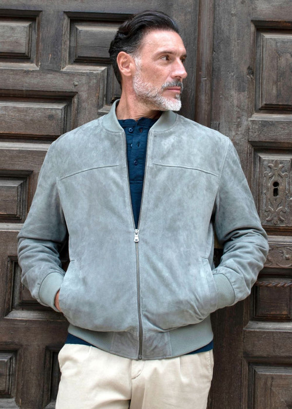 Hudson – Men’s Light Grey Classic Suede Bomber Jacket