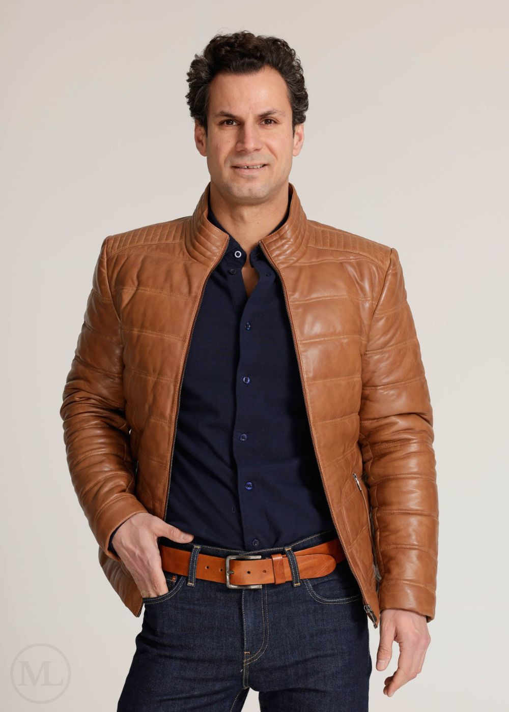 Lennox – Men’s Classic Quilted Cognac Brown Leather Puffer Jacket