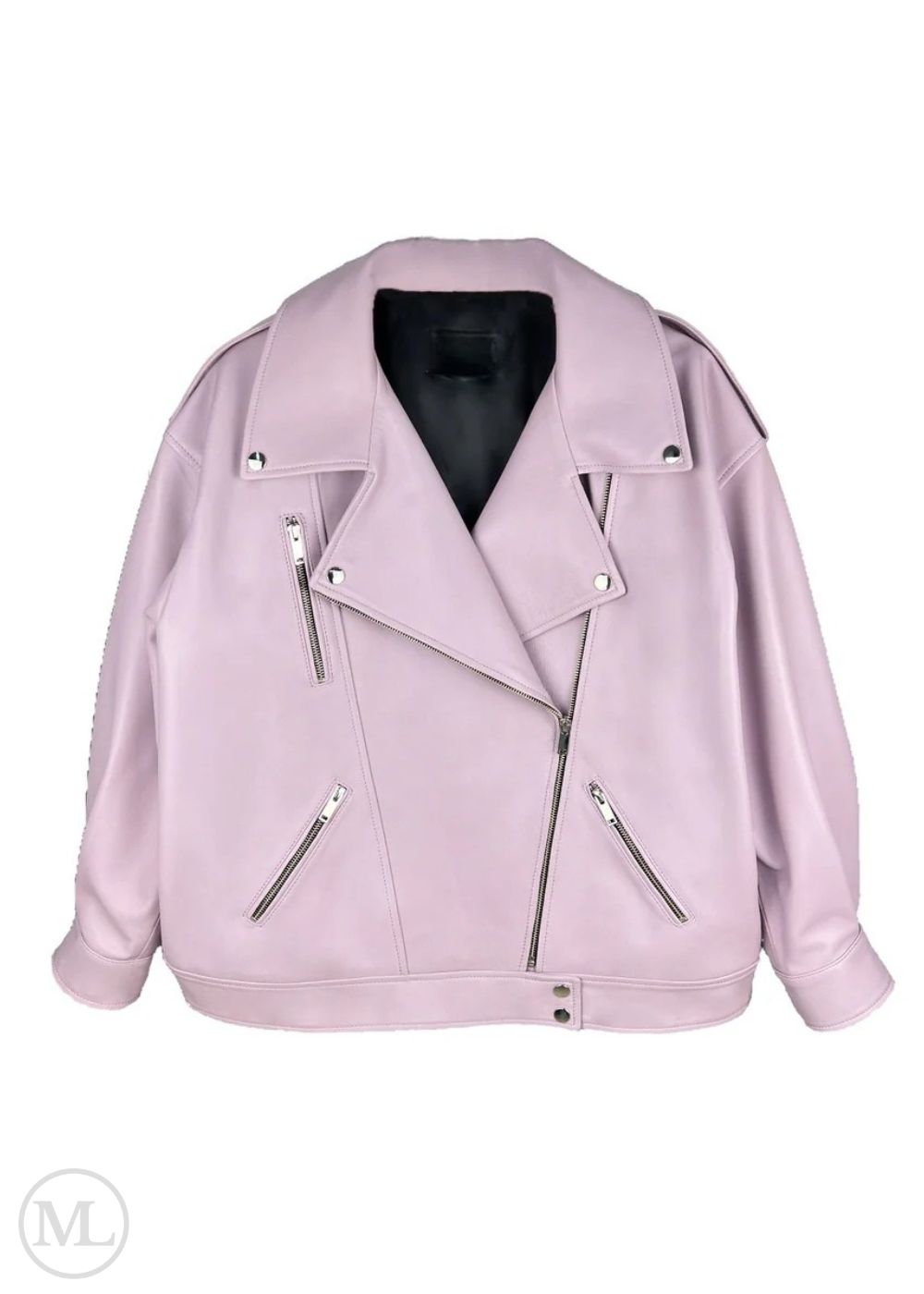 Roux – Women’s Oversized Pink Leather Biker Jacket with Asymmetric Zips