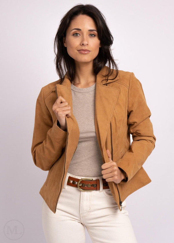 Sienna – Women’s Fitted Camel Suede Biker Jacket