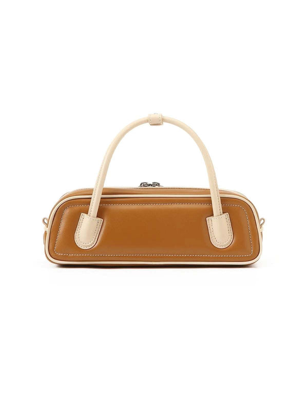 The Celia – Women's Tan & Cream Two-Tone Sheepskin Leather Baguette Bag | Structured Top Handle Crossbody