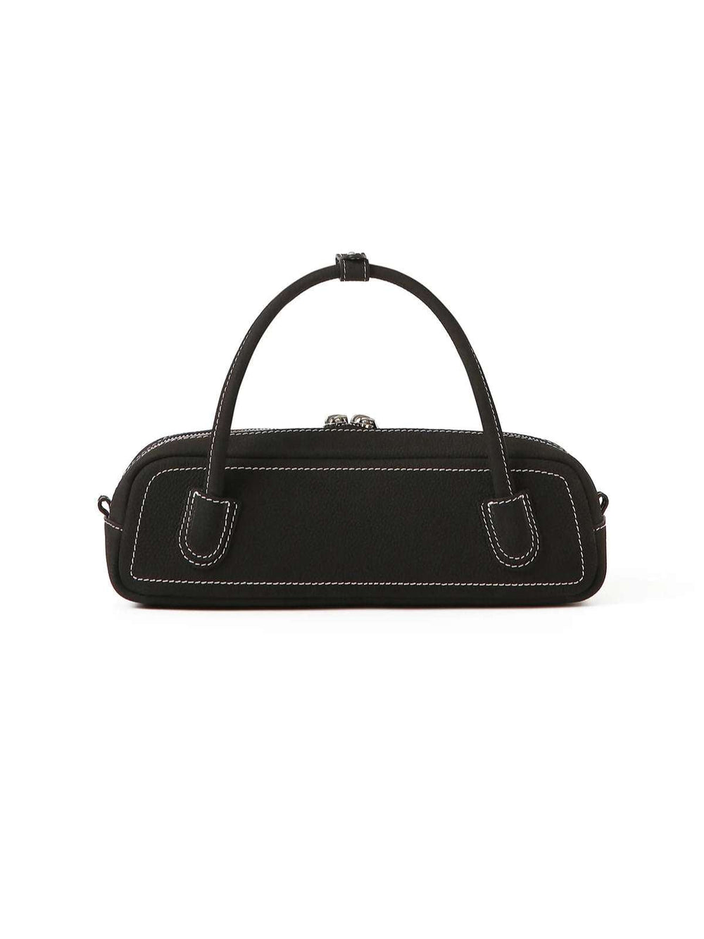 The Fern – Women's Black Pebbled Nubuck Leather Baguette Bag | Structured Top Handle Crossbody