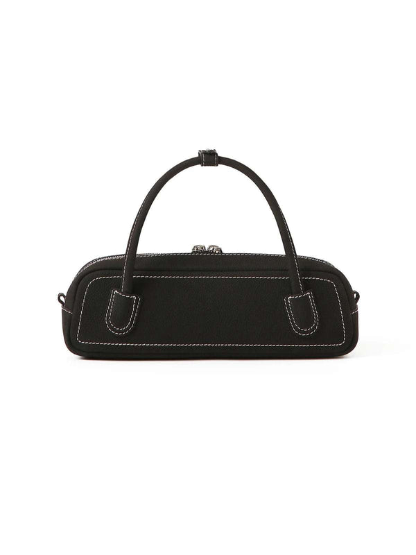 The Fern – Women's Black Pebbled Nubuck Leather Baguette Bag | Structured Top Handle Crossbody