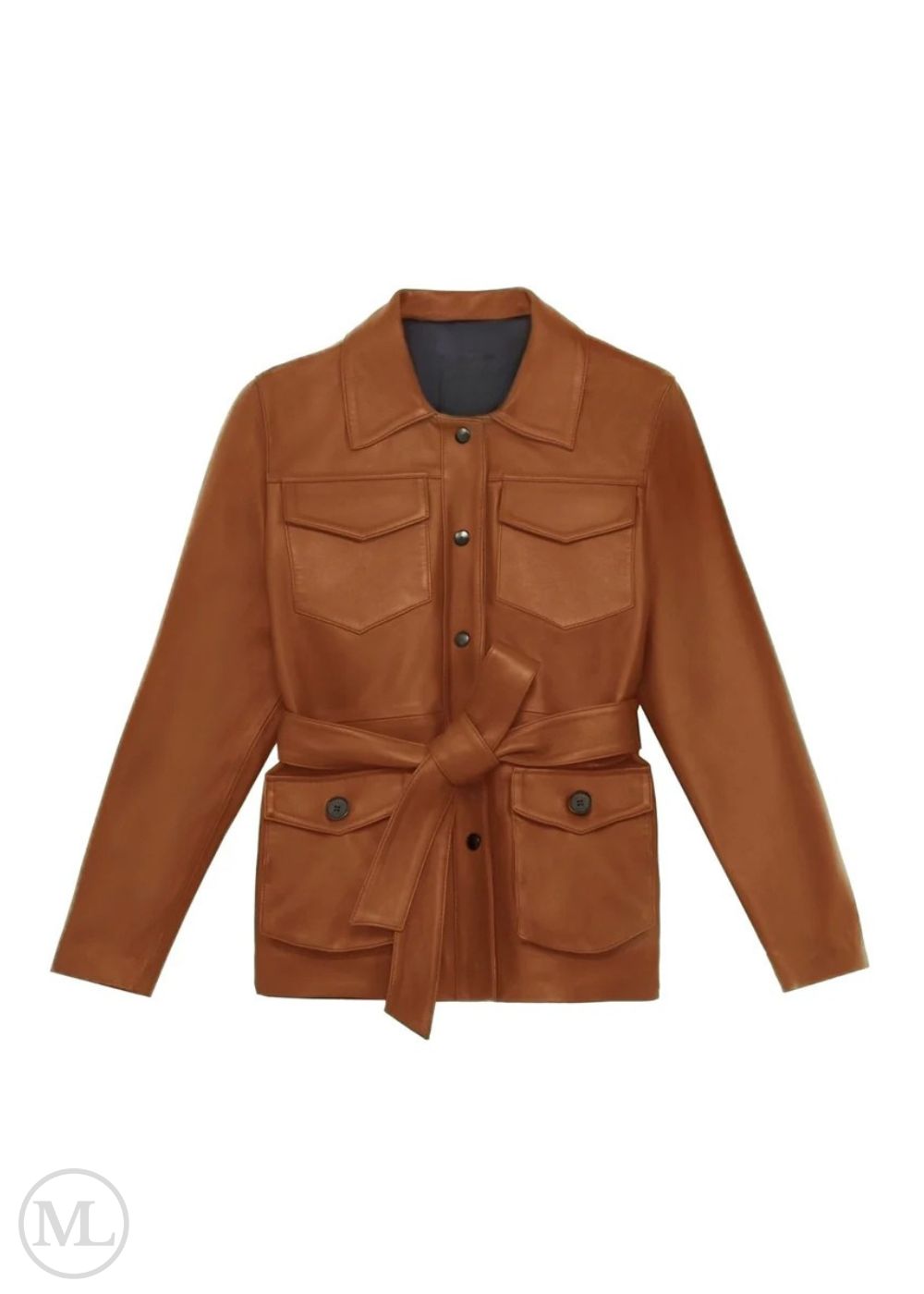 The Vanessa – Women's Camel Leather Shirt-Style Coat with Belt