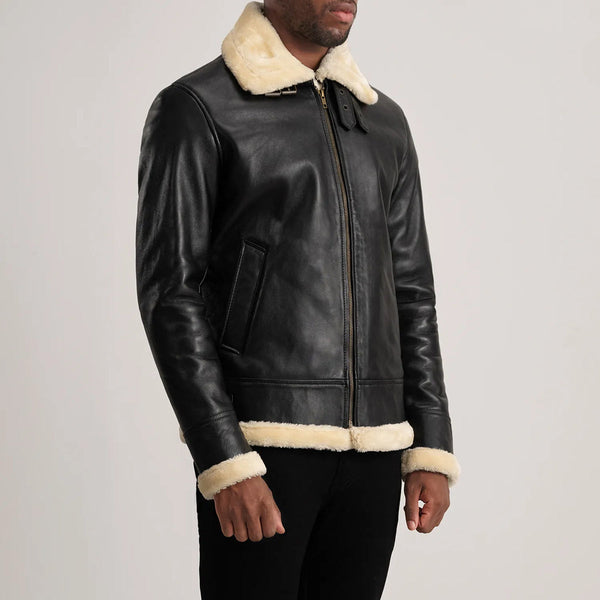 Bennett Black & Cream Leather Aviator Jacket
