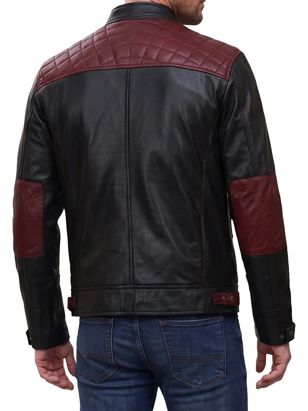Cassian black leather biker jacket, side view — OX & ARMOR