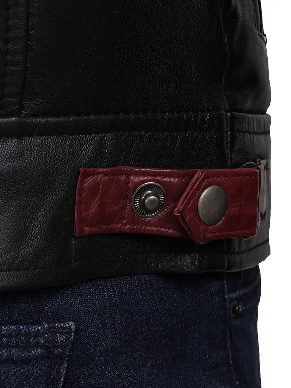 Cassian black leather biker jacket, back view — OX & ARMOR