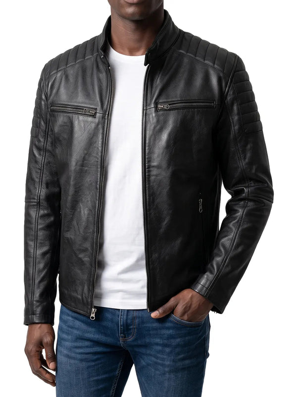 Dax Black Quilted Leather Biker Jacket