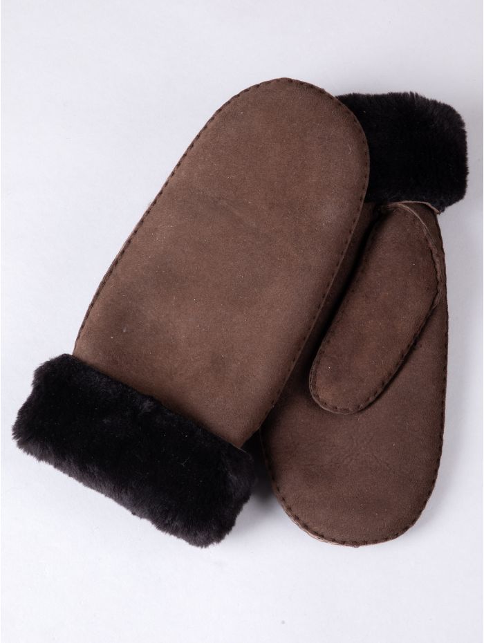 Elsie dark brown sheepskin mittens, detail — OX & ARMOR