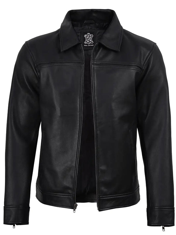 Emerson Black Leather Harrington Jacket