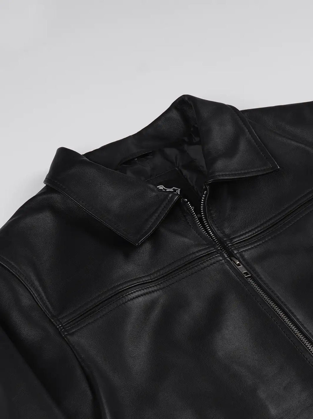Emerson black leather harrington jacket, back view — OX & ARMOR