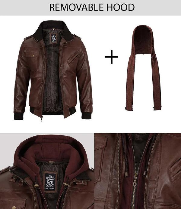 Griffin Dark Brown Hooded Leather Jacket