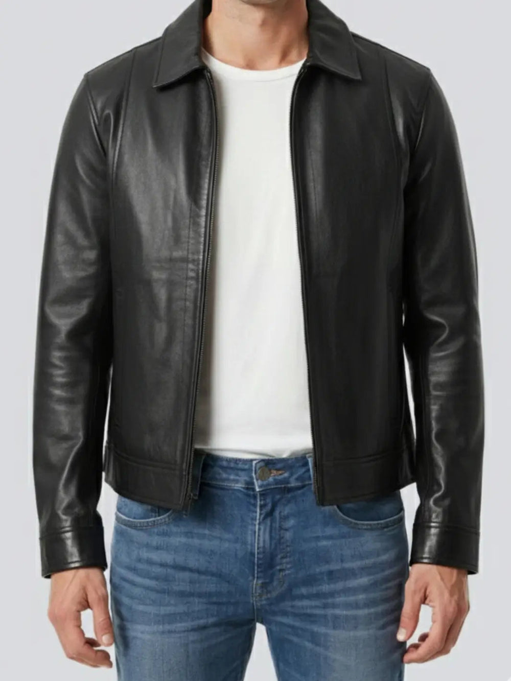 Silas black vintage leather jacket, front view — OX & ARMOR