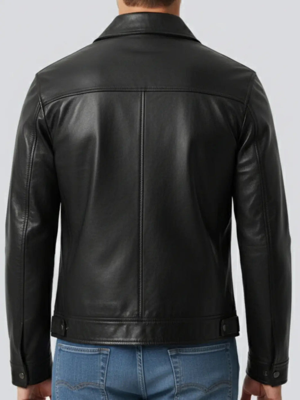 Silas black vintage leather jacket, back view — OX & ARMOR