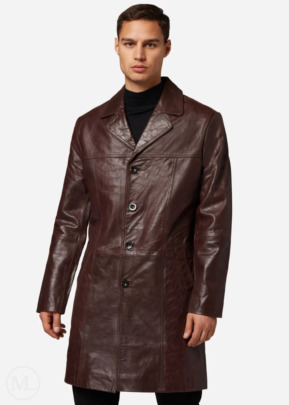 Adrianus – Men’s Brown Nappa Leather Trench Coat with Lapel Collars