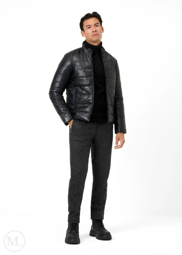 Aegis - Men’s Black Soft Lambskin Quilted Leather Puffer Jacket