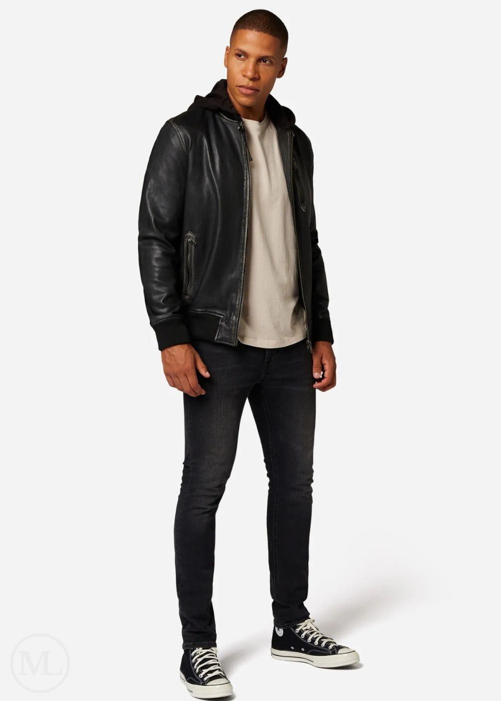 AeroHood - Men’s Black Nappa Leather Hooded Bomber Jacket