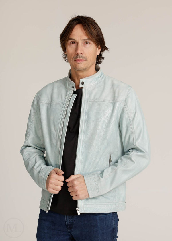Aero – Men’s Perforated Café Racer Light Grey Leather Jacket