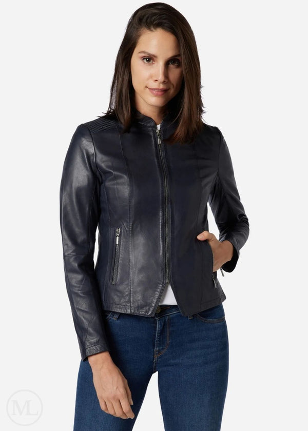 Alenya – Women’s Blue Nappa Leather Sport Style Jacket