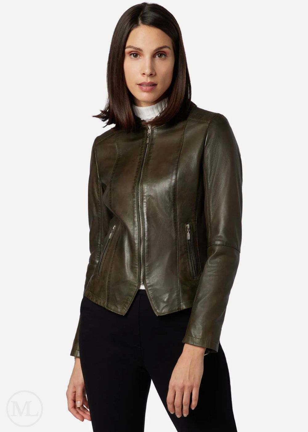 Alenya – Women’s Olive Green Nappa Leather Sport Style Jacket