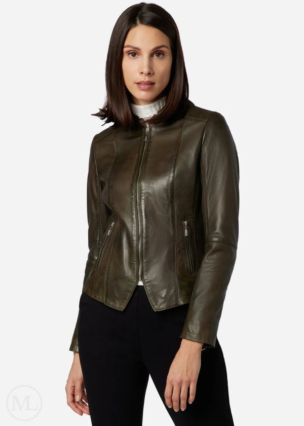 Alenya – Women’s Olive Green Nappa Leather Sport Style Jacket