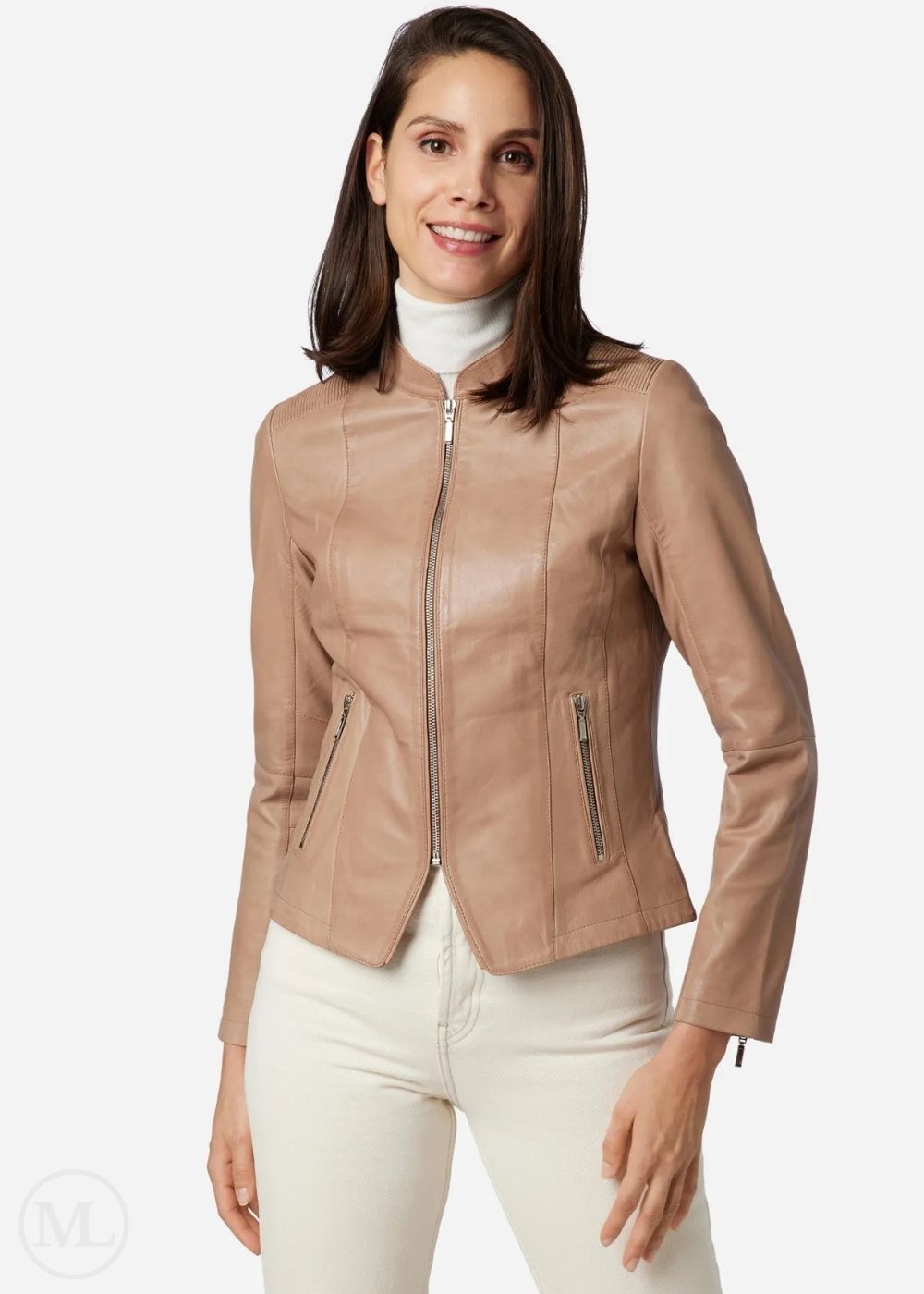 Alenya – Women’s Taupe Nappa Leather Sport Style Jacket