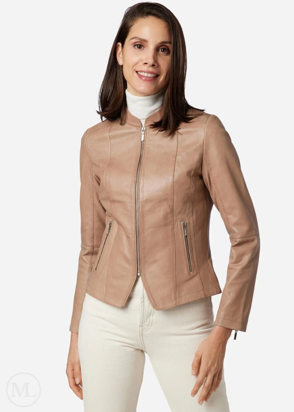 Alenya – Women’s Taupe Nappa Leather Sport Style Jacket