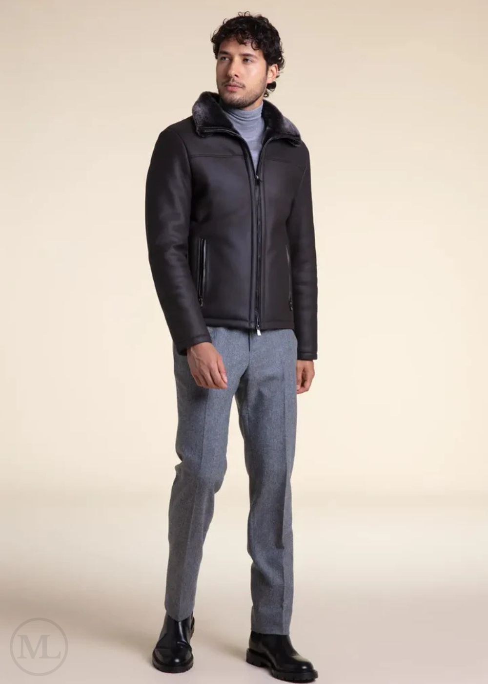 Dante – Men’s Grey Shearling Aviator Jacket for Winters