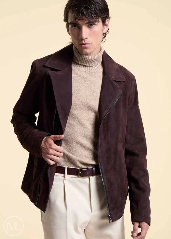 Elias – Men’s Dark Brown Suede Lambskin Biker Jacket