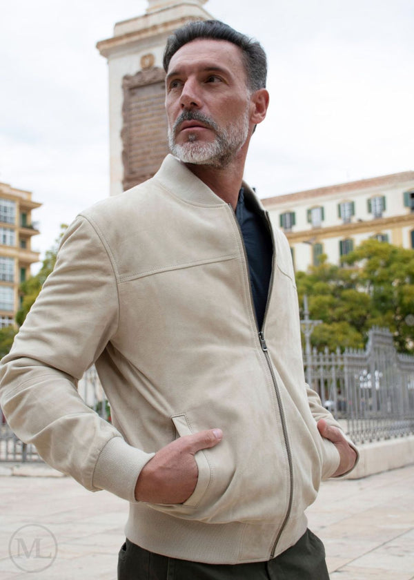 Hudson – Men’s Ivory Classic Suede Bomber Jacket