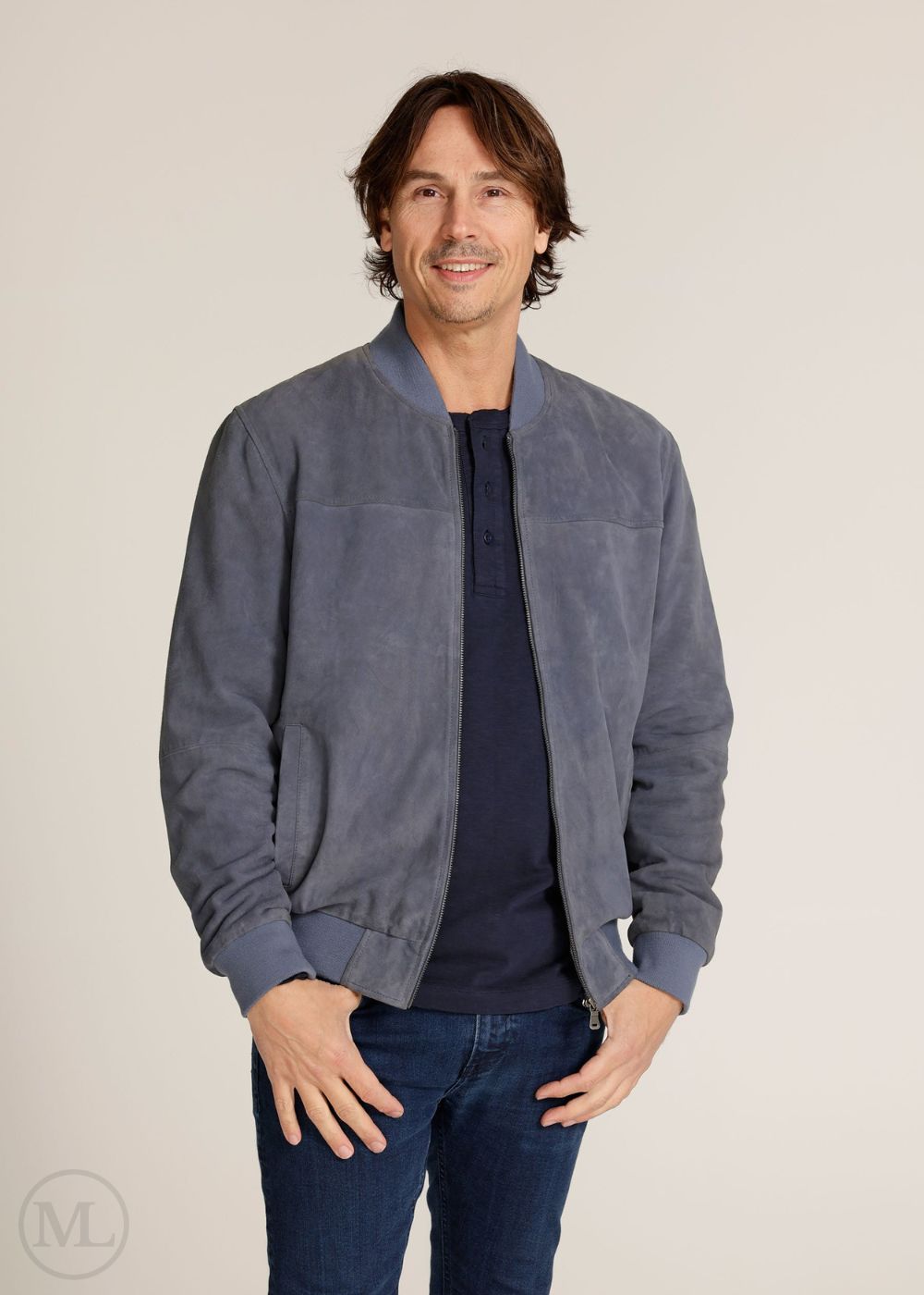 Hudson – Men’s Navy Blue Classic Suede Bomber Jacket