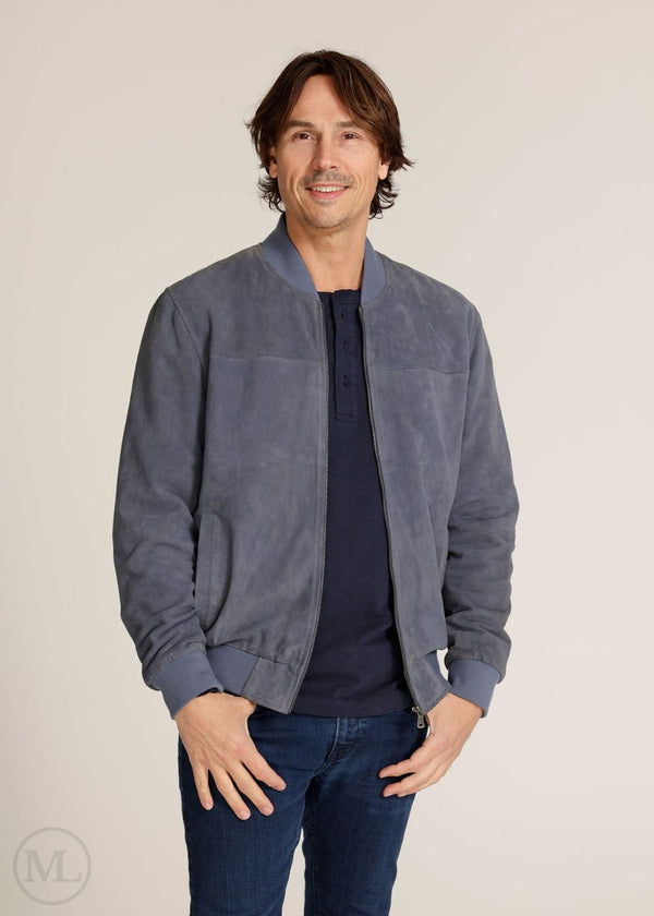 Hudson – Men’s Navy Blue Classic Suede Bomber Jacket