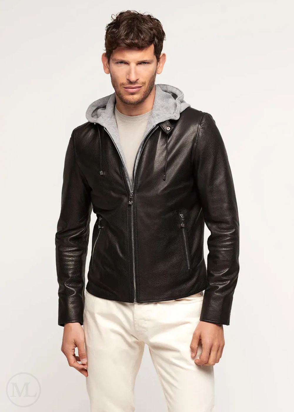 Kairo – Men’s Black Lambskin Leather Jacket with Detachable Hood