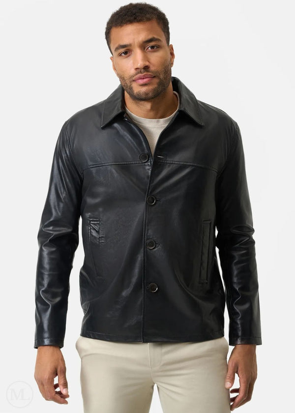 Kenswick – Men’s Black Nappa Leather Button-Up Shirt Jacket