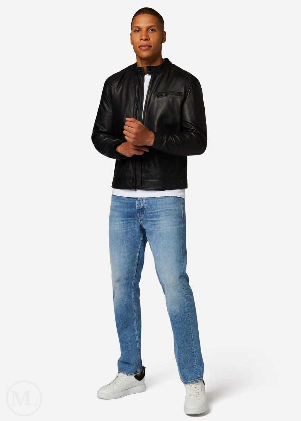 Lazaro – Men’s Black Nappa Leather Café Racer Jacket with Band Collar