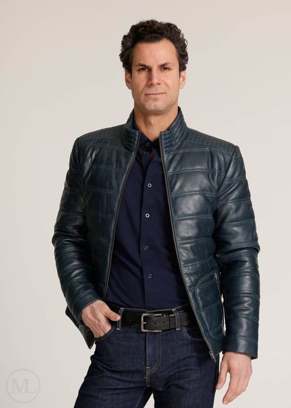 Lennox – Men’s Classic Quilted Navy Blue Leather Puffer Jacket