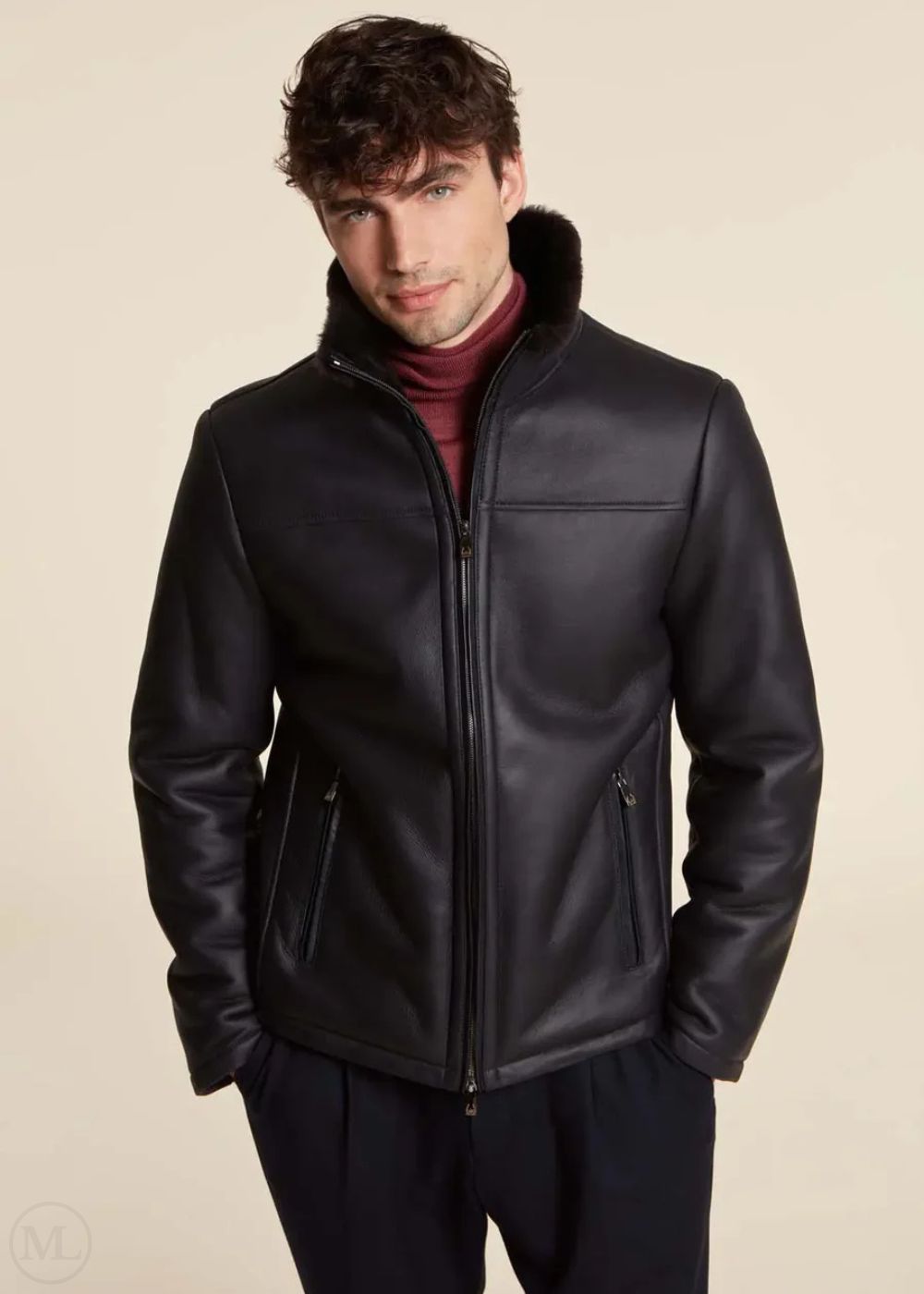 Orion V2 – Men’s Dark Blue Nappa Leather Jacket with Sheepskin fur