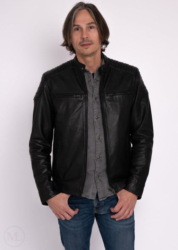 Rogue – Men’s Black Leather Motorcycle Jacket with Quilted Shoulders