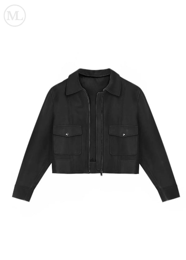 Sienna V2 – Women's Black Cropped Lambskin Leather Utility Jacket