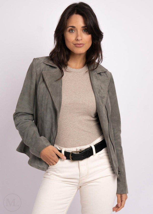 Sienna – Women’s Fitted Grey Suede Biker Jacket