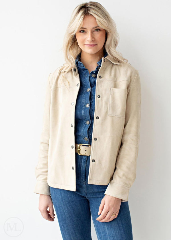 Sierra – Women’s Off-White Suede Button-Up Trucker Jacket