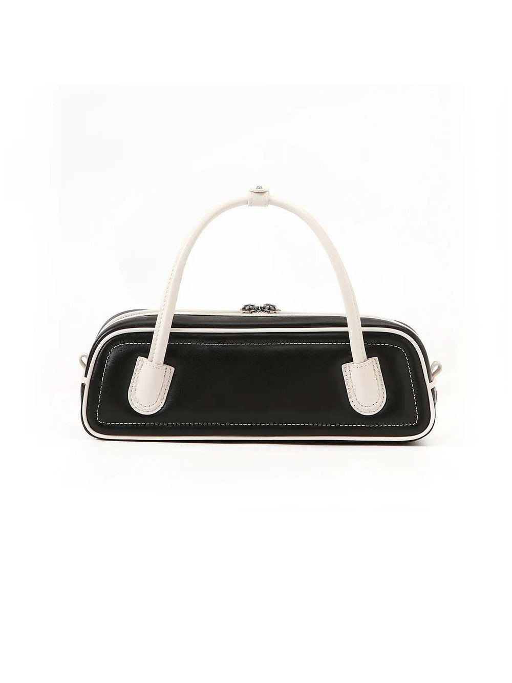 The Celia – Women's Black & Cream Two-Tone Sheepskin Leather Baguette Bag | Structured Top Handle Crossbody