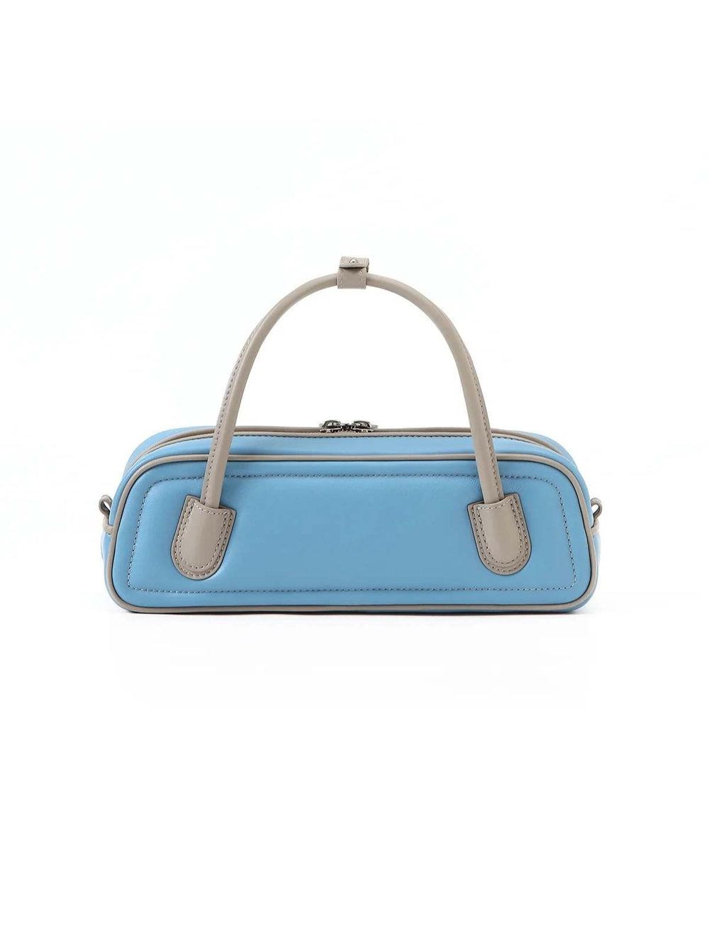 The Celia – Women's Ice Blue & Stone Two-Tone Sheepskin Leather Baguette Bag | Structured Top Handle Crossbody