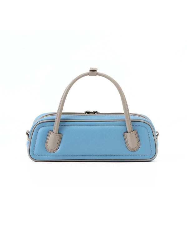 The Celia – Women's Ice Blue & Stone Two-Tone Sheepskin Leather Baguette Bag | Structured Top Handle Crossbody