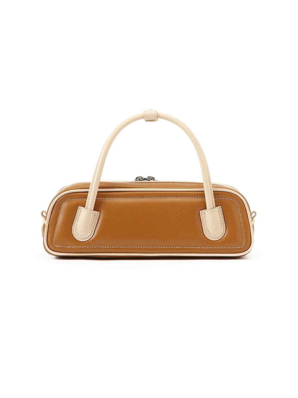 The Celia – Women's Tan & Cream Two-Tone Sheepskin Leather Baguette Bag | Structured Top Handle Crossbody
